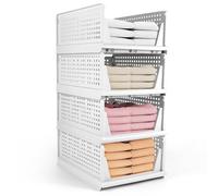 Diealles Shine Organizador Armario, 4 PCS Cajones Almacenaje Apilables, Organizador Armario Ropa Plástico, Organizador Plegable Cajas Para Armario, Dormitorio, Cocina, Baño(Blanco)