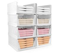 Diealles Shine Organizador Armario, 8 PCS Cajones Almacenaje Apilables, Organizador Armario Ropa Plástico, Organizador Plegable Cajas Para Armario, Dormitorio, Cocina, Baño(Blanco)