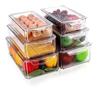Diealles Shine Organizador Frigorifico, Juego de 6 Organizador Nevera Transparente, Fridge Organizer with Lids, Almacenaje Nevera Apilable para La Cocina Encimeras y Refrigerador