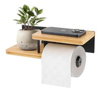 Diealles Shine® Portarrollos Papel Higiénico Adhesivo Sin Taladrar con Estante, Montaje Mediante Pegado o Taladro, Soporte de Papel Higiénico de Acero y Bambú, Adecuado para Cocina y baño