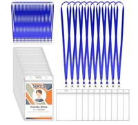 Diealles Shine Portatarjetas de Identificación, Paquete de 50 Portatarjetas de Identificación con Cinta, Porta Credencial de PVC Transparente Para Negocios, Ferias, Escuela (Vertical, Azul)