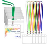 Diealles Shine Portatarjetas de Identificación, Paquete de 50 Portatarjetas de Identificación con Cinta, Porta Credencial de PVC Transparente Para Negocios, Ferias, Escuela (Color)