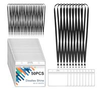 Diealles Shine Portatarjetas de Identificación, Paquete de 50 Portatarjetas de Identificación con Cinta, Porta Credencial de PVC Transparente Para Negocios, Ferias, Escuela (Horizontal, Negro)