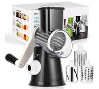 Diealles Shine Rallador de Queso, Cortador de Verduras Manual con 3 Acero Inoxidable Cuchillas de Tambor Intercambiables, Mandolina de Cocina para Queso, Pepino, Zanahoria, Nueces