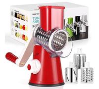 Diealles Shine Rallador de Queso, Cortador de Verduras Manual con 3 Acero Inoxidable Cuchillas de Tambor Intercambiables, Mandolina de Cocina para Queso, Pepino, Zanahoria, Nueces