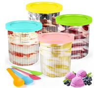 Diealles Shine Recipientes de Helado para Ninja Creami Deluxe Pints, 4 Piezas Recipiente de Helado para NC501 NC500, Contenedores de Pinta con Tapas, Apto para Lavavajillas