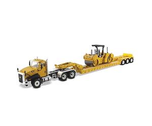 Diecast Masters 85601c - Cat CT660 Day Cab Tractor & KL120 Low-Profile HDG Trailer with CB-534D, Scale 1:50, from 14 Years, in Display Window Box, Suitable for Collectors