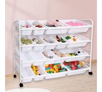Diegimr Organizador Almacenamiento Juguetes Niños, Estante Juguetes 4 Niveles con 18 Contenedores Plástico Caja Soporte Estantería Niños Estante Organizador Almacenamiento Muñecas para Guardería