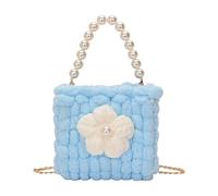 DIEKE Bolsa de hombro de punto suave con diseño de nube, ligera, amigable, bolsa cruzada de noche, bolsa de compras ergonómica de punto, azul celeste, One Size
