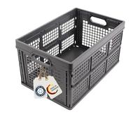 DieKlappbox - Caja plegable resistente para la compra, 45L, con base reforzada, 60 % plástico reciclado, Fabricada en Alemania, Etiqueta Ecológica, 52,5x34,5x28 cm, gris oscuro