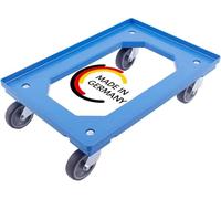 DieKlappbox - Carro de transporte 60x40 cm, plataforma con ruedas para cajas plegables, Euroboxes y contenedores, Fabricado en Alemania, Etiqueta Ecológica, carga máxima 300 kg, azul