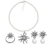 DIELIANHUA 3PCS Joyas Bávaras Tradicionales, Collar de Traje Tradicional con Colgante Edelweiss de Diamantes de Imitación, Pendientes Edelweiss y Anillo Edelweiss, para Mujeres Festival de Cerveza