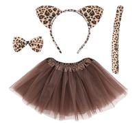 DIELIANHUA 4 PCS Disfraz de Leopardo, Disfraz Leopardo Niña Mujer, Diadema Orejas de Leopardo, Pajarita, Cola, Falda Tutu, Accesorios Leopardo Disfraz para Halloween Carnaval Cosplay Fiesta