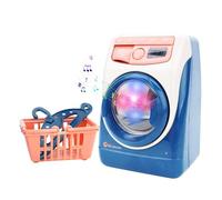 DIELIANHUA Lavadora Juguete Niño Electrónica con Sonidos Realistas y Luz Juego de Lavandería con Cesta de la Ropa y Perchas Juguetes del hogar para Niñas y Niños (Azul)