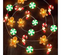 DIELIANHUA Luces Navidad LED, 3M 20 LED Luces de Navidad con Hombrecito de Jengibre y Bastón de Caramelo, Guirnalda Luce Pilas, Luce Decoración Navidades para Fiesta,A