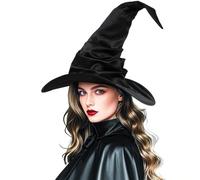 DIELIANHUA Sombrero de Bruja, 43CM Gorro de Bruja, Sombrero de Brujas de Halloween Plegable, Sombreros de Mago Negro para Mujer, Accesorios de Brujas para Halloween, Carnaval, Cosplay, Mascarada