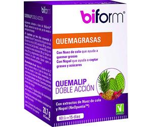 Dielisa - Biform Quemalip Doble Acción, Complemento Alimenticio a Base de Extractos de Nuez de Cola y Nopal, Doble Acción sobre las Grasas - 60 Cápsulas