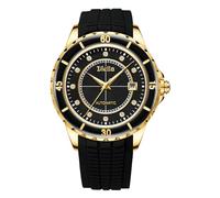 Diella Relojes automáticos para hombre con jade y acero inoxidable, diamantes de imitación, relojes de pulsera mecánicos de lujo impermeables (modelo: AD6020), Negro