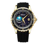 Diella Relojes automáticos para hombre, reloj de pulsera de lujo de jade negro para hombre, reloj mecánico de acero inoxidable dorado con fecha, globo luminoso de cielo estrellado (modelo: AD6058G