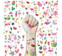 DIELOVEHUA Tatuajes Temporales Flamenco, 10 Hojas Tatuajes Temporales Niños, Hawaiana Tropical Tatuaje Pegatinas, Regalos de Fiesta de Verano, Regalos Cumpleaños para Niños y Niñas