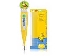 Termómetro digital DieMaus para niños, tiempo de medición corto de aproximadamente 10 segundos, punta flexible, alarma de fiebre a partir de 37,5 °C, impermeable, indicador de memoria (amarillo)