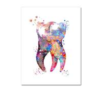 Diente anatómico impresión Dental Molar cartel acuarela lienzo pintura dientes arte carteles dentista pared imagen Doctor Oficina Decoración(3,10x15cm No Frame)