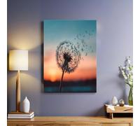 Diente de león al atardecer Lienzo decorativo Azul Anaranjado 50x40 cm cuadro moderno spa yoga baño dormitorio decoración pared relajante arte mural enmarcado