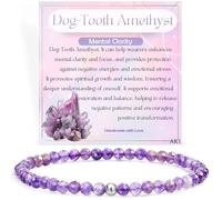 Diente de Perro Amatista - Claridad mental - Pulseras de Cuentas para las Mujeres, 4mm Cristal Plata de ley 925 Piedra Natural Elásticas con Piedras Preciosas de para Mujer, Joyería de Chakra Regalos