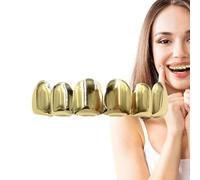 Diente estilo Hip Hop - Tapas Brace brillantes para dientes | Diente de oro chapado en cobre, adorables dientes de disfraces de cosplay, juego de groll e inferior de Brace bucal portátil