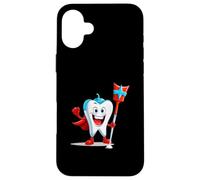Diente superhéroe con capa roja y cepillo dental Carcasa para iPhone 16 Plus