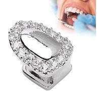 Diente único, Dientes de Hip Hop Bling Dientes Chapados en Oro con Diamante Redondo Single Grillz Cap para Sus Dientes Hombres Mujeres Hip Hop Joyería Regalo (Solitario Portal Diamante Plata)