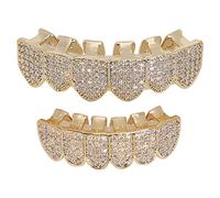 Dientes de Diamante Grillz, Parrillas de Cobre Enchapado en Frío para Sus Dientes, Dientes de Vampiro Reutilizables para Niños, Hombres, Mujeres, Decoración de Dientes para Fiesta de Halloween(oro)
