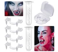 Dientes de Vampiro,4 Pares Dientes de Vampiro Retráctiles con Adhesivo de Gutapercha,Colmillos Vampiro para Accesorios de Fiesta de Disfraz Favores de Fiesta de Halloween