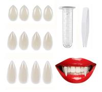 Dientes de vampiro, 6 pares de colmillos de vampiro para Halloween, dentadura postiza, accesorios para fiestas de disfraces de Halloween con almohadillas adhesivas para dientes para fiestas de cosplay