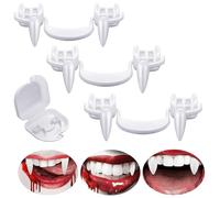 Dientes de vampiro de Halloween, 3 pares de colmillos retráctiles de vampiro de Halloween con caja portátil, colmillos telescópicos para niños y adultos, Halloween, carnaval, fiestas, juegos de rol