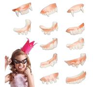 Dientes de Vampiro Falsos | Colmillos para Cosplay - 12 Piezas Dentaduras Tenebrosas Lavables para Fiestas De Disfraces Bromas Y Carnavales