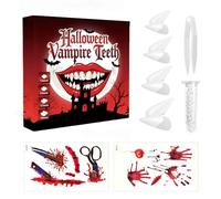 Dientes de vampiro para niños y adultos, 4 pares de figuras de vampiro para Halloween con cara de tatuaje, dientes de vampiro para colocar con pellets adhesivos, reutilizables, para Halloween, cosplay