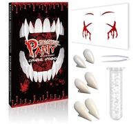 Dientes de vampiro para niños y adultos - Maquillaje de vampiro dientes de vampiro Teeth Fangs Halloween Tattoo Face Halloween Maquillaje Accesorios Vampiro Hombre Lobo Dentaduras para Cosplay Fiesta