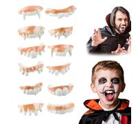 Dientes Falsos de Halloween,ESYFOR 12 Piezas Dientes de Demonios de Halloween Divertido Artificiales Dientes Divertidos para Favor de Fiesta de Disfraces de Halloween Mascarada