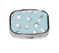 Dientes Patrón Diente Dental Dibujos Animados, Pastillero cuadrado para bolsillo o monedero, pequeño contenedor de pastillas, organizador de pastillas de viaje