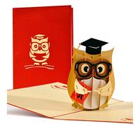 Tarjetas de graduacion pop up 3d de buho con birrete. Tarjetas regalo para graduacion, tarjetas de felicitacion e invitaciones para estudiantes, hermanos e hijos, C16