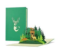 Tarjeta de cumpleaños para cazadores, silvicultores con bosque emergente en 3D, ciervo, zorro | cupón, invitación a cazar, regalos para hombres para pruebas de caza, licencia de caza, H31
