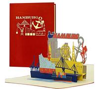 Diese-Klappkarten Tarjeta de cumpleaños 3D Pop Up con diseño de Hamburgo - Hamburgo Skyline Popup Tarjeta de cumpleaños - Tarjeta de cupón de viaje efecto pop up - Tarjeta de cumpleaños 3D
