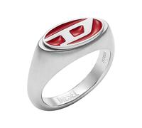 Diesel Anillo Hombre, Esmalte Rojo y Acero Inoxidable Signet Anillo, Plata, 10