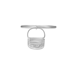 Diesel Anillo ovalado de acero inoxidable con logotipo D para hombre, color plateado, DX16190409