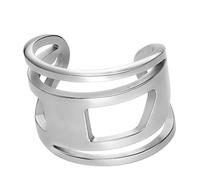 Diesel Anillos ovalados de acero inoxidable unisex con logotipo D con cierre ajustable o de palanca, 9, Acero inoxidable, Sin piedras preciosas, Tono plateado