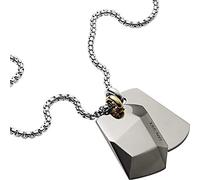 Diesel Collar Para Hombre Doble Dogtags, 60Cm+5Cm Plata Collar De Acero Inoxidable, DX1143040