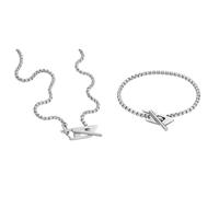 Diesel Collar y pulsera para hombre, acero inoxidable plateado, set