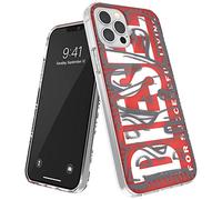 Diesel Designed for iPhone 12 / iPhone 12 Pro 6.1 Case, Clear Snap Case, Shockproof, Drop Tested Protective Cover with Raised Edges, Red/Grey, 42567