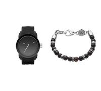 Diesel Hombre Double Down S44 Negro Silicona Reloj y Piedras Semipreciosas Pulsera, Set